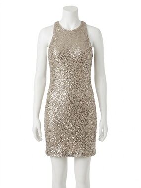 Hollister Champagne Sequin Halter Mini Shift Dress Size Large